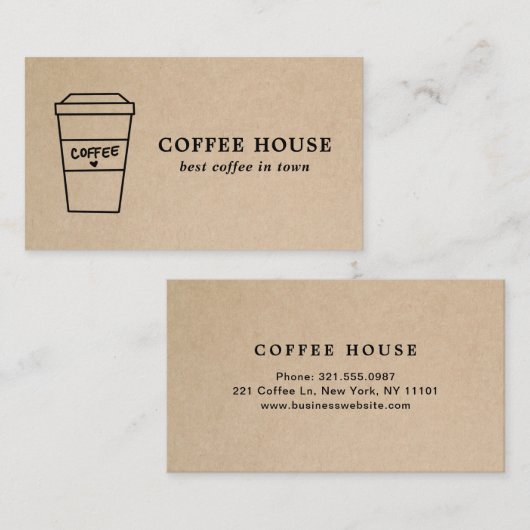 Eenvoudige bruine moderne koffie visitekaartje (Voorkant / Achterkant)