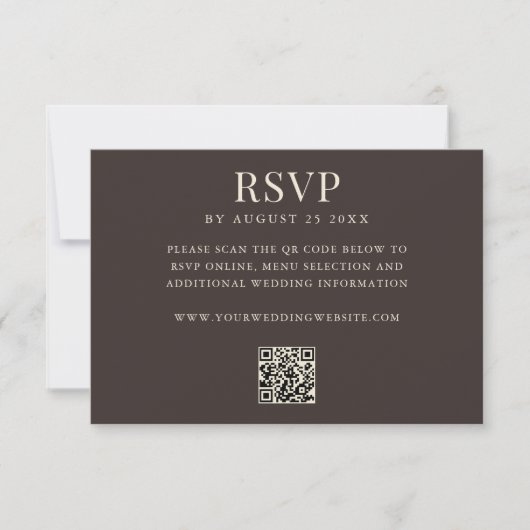 Eenvoudige Bruine Moderne QR Code Huwelijk RSVP Kaartje (Voorkant)