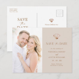 Eenvoudige bruine schelp strand save the date briefkaart