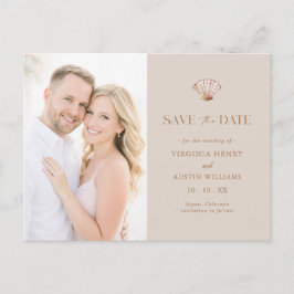 Eenvoudige bruine schelp strand save the date briefkaart