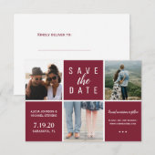 Eenvoudige bruine witte 3 fotocollage bruiloft save the date (Voorkant / Achterkant)