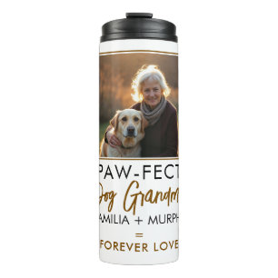 Eenvoudige Bruine & Zwarte Tekst Hond Oma Foto Thermosbeker
