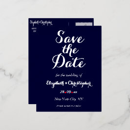 Eenvoudige brute legante marinebruiloft bespaart d folie uitnodiging briefkaart