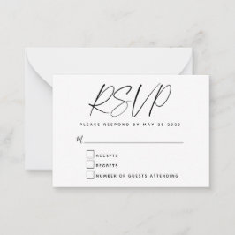 Eenvoudige Budget Minimaal Zwart Wit Script RSVP K Notitiekaartje