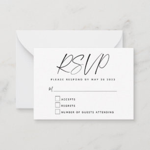 Eenvoudige Budget Minimaal Zwart Wit Script RSVP K Notitiekaartje