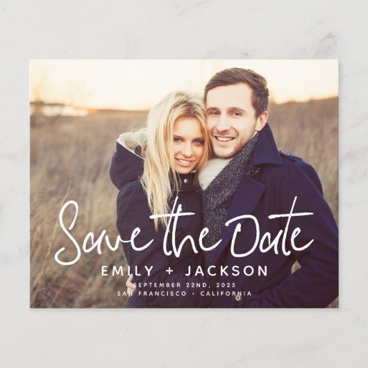 Eenvoudige Budget Save the Date Foto Aankondiging Flyer (Voorkant)