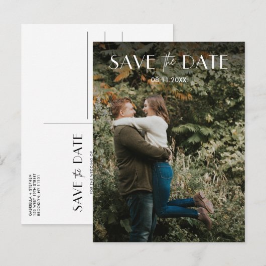 Eenvoudige budgetfoto Weddenschap Save the Date Aankondigingskaart (Voorkant / Achterkant)