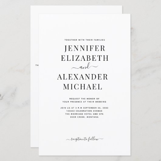 Eenvoudige budgetkalligrafie in één bruiloft (Voorkant / Achterkant)