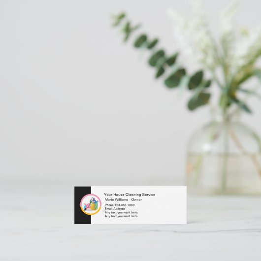 Eenvoudige budgetvriendelijke reinigingsprogramma' mini visitekaartje (Staand voorkant)
