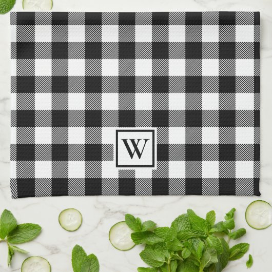 Eenvoudige buffelplaat zwart-wit zwart theedoek (Gevouwen)