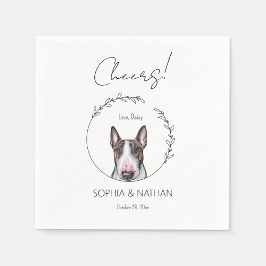 Eenvoudige Bull Terrier Hond Bruiloft Cocktail Servet (Voorkant)