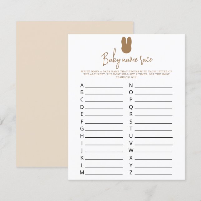 Eenvoudige bunny Baby name race game (Voorkant / Achterkant)