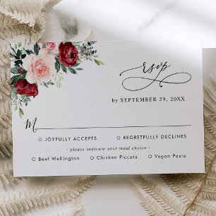 Eenvoudige Burgundy Blush Floral Greenery Meal Opt RSVP Kaartje