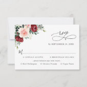 Eenvoudige Burgundy Blush Floral Greenery Meal Opt RSVP Kaartje (Voorkant)