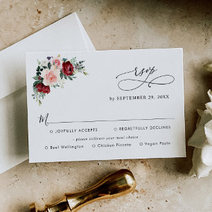 Eenvoudige Burgundy Blush Floral Wedding Meal Opti RSVP Kaartje