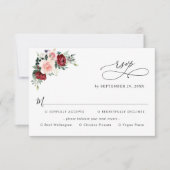 Eenvoudige Burgundy Blush Floral Wedding Meal Opti RSVP Kaartje (Voorkant)
