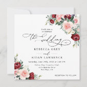 Eenvoudige Burgundy Blush Herfst Floral Wedding Sq Kaart (Voorkant)