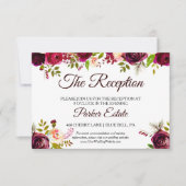Eenvoudige Burgundy Floral Wedding Reception Card Kaart (Voorkant)