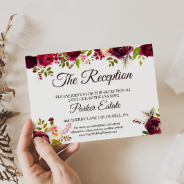Eenvoudige Burgundy Floral Wedding Reception Card Kaart