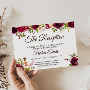 Eenvoudige Burgundy Floral Wedding Reception Card Kaart