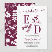 Eenvoudige Burgundy Initialen Trouw Update Kaart (Voorkant / Achterkant)