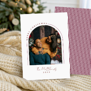 Eenvoudige Burgundy Koppel Foto Boog Kerstmis Feestdagenkaart