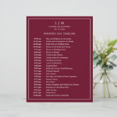 Eenvoudige Burgundy Monogram Elegante Trouwtijdlij (Staand voorkant)