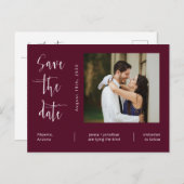 Eenvoudige Burgundy Photo QR Code Save the Date Briefkaart (Voorkant / Achterkant)