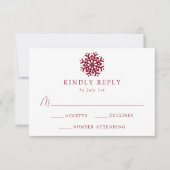Eenvoudige Burgundy Sneeuwvlok Bruiloft RSVP Kaartje (Voorkant)