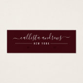Eenvoudige Burgundy White Script-verkenningskaart Mini Visitekaartjes (Voorkant)