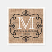 Eenvoudige Burlap Bruid Bruidegom Huwelijk Monogra Servet (Voorkant)