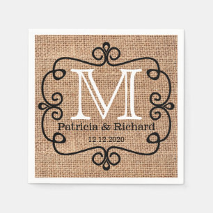 Eenvoudige Burlap Bruid Bruidegom Huwelijk Monogra Servet