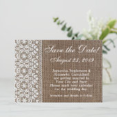 Eenvoudige Burlap en Lace Save the Date (Staand voorkant)