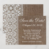Eenvoudige Burlap en Lace Save the Date (Voorkant / Achterkant)