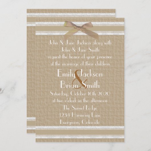 Eenvoudige burlap witte rustige trouwuitnodigingen kaart (Voorkant / Achterkant)