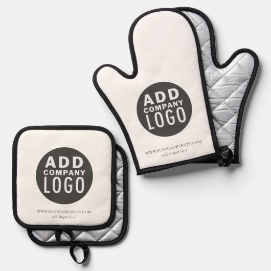 Eenvoudige Business Logo Custom Ovenwant & Pannenlap Set (Voorkant / Achterkant)