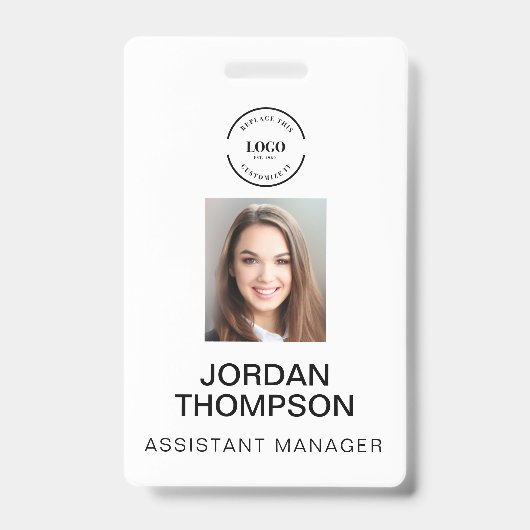 Eenvoudige Business Logo QR code Medewerker foto Badge (Voorzijde)