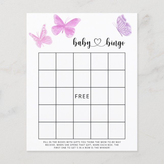 Eenvoudige Butterflies - Baby shower bingo (Voorkant)