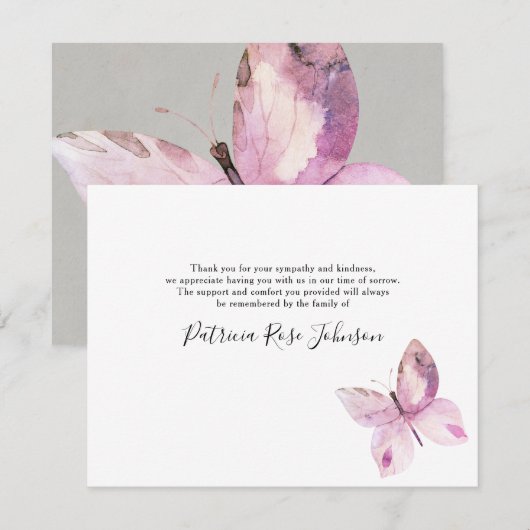 Eenvoudige Butterfly Funeral Memorial Dank u Bedankkaart (Voorkant / Achterkant)