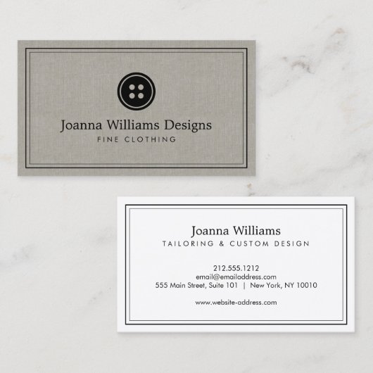 Eenvoudige Button Logo Seamstress, Tailor Linnen Visitekaartje (Voorkant / Achterkant)