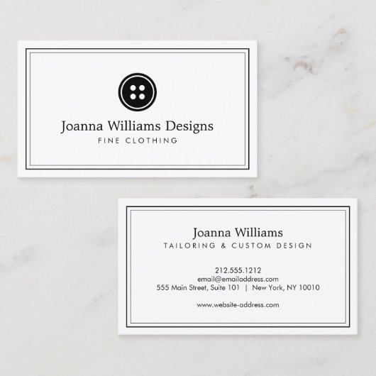 Eenvoudige Button Logo Seamstress, Tailor Visitekaartje (Voorkant / Achterkant)