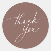 Eenvoudige Cacao bruin kalligrafie Script Dank u Ronde Sticker (Voorkant)