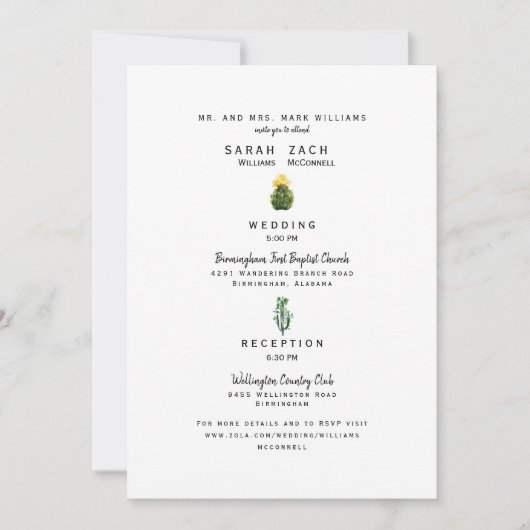 Eenvoudige cactus Twee Venue Website Parents Weddi Kaart (Voorkant)