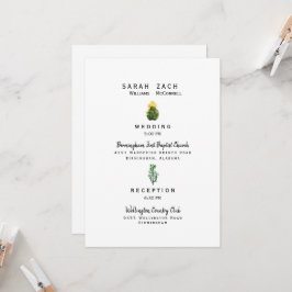 Eenvoudige Cactus Two Venue White Wedding Invitati Kaart