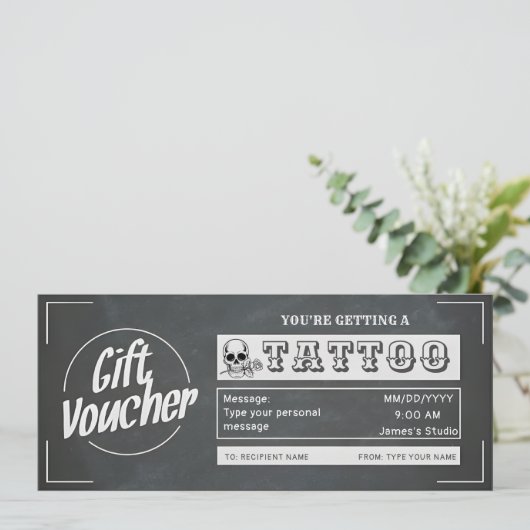 Eenvoudige cadeaubon voor een custom tattoo kaart (Staand voorkant)