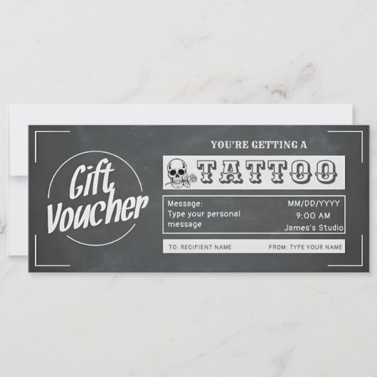 Eenvoudige cadeaubon voor een custom tattoo kaart (Voorkant)