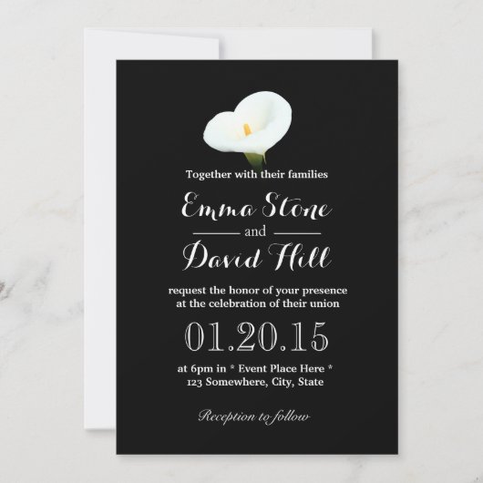 Eenvoudige Calla Lily Dark Wedding Invitations Kaart (Voorkant)