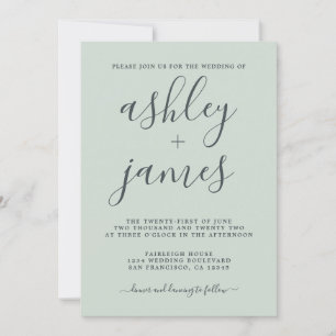 Eenvoudige calligrafie Pastel Green Wedding Kaart