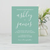 Eenvoudige calligrafie-usty Jade Green Wedding Kaart (Staand voorkant)