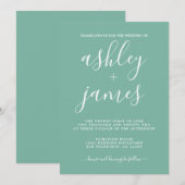 Eenvoudige calligrafie-usty Jade Green Wedding Kaart (Voorkant / Achterkant)